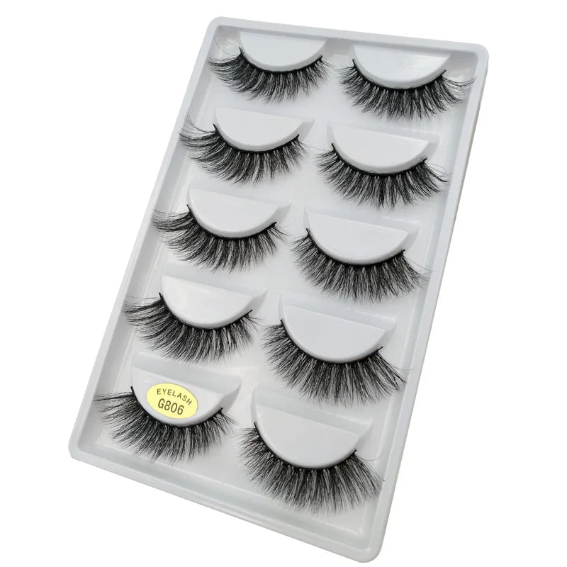 5 Paar natürliche 3D Nerzwimpern – flexibles Baumwollband, 13-15 mm lang, dramatischer Look