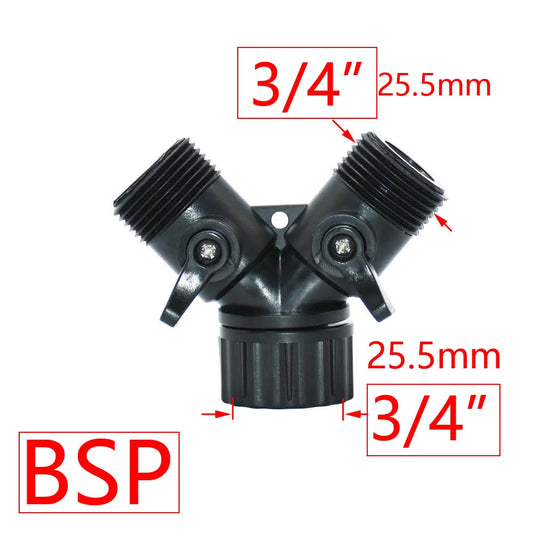 Gartenhahn Y-Verteiler für 2/4 Wege, 1/2 3/4 1 Zoll Gewinde, Schlauchanschluss