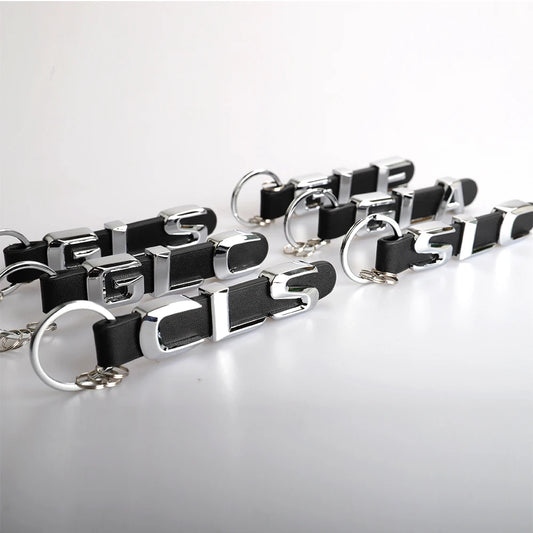3D Buchstaben Schlüsselanhänger Metall mit Lederband für Autoschlüssel