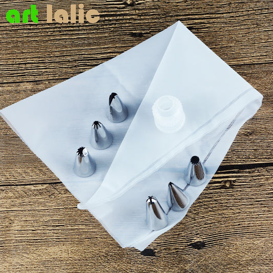 8-teiliges Backset: Silikon Spritzbeutel - Edelstahl Tüllen für Torten