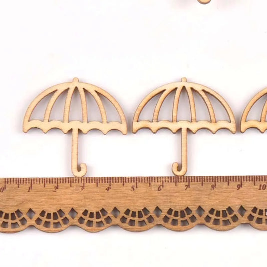 15 handgefertigte Holzornamente Regenschirmform 39x40mm für DIY - Deko
