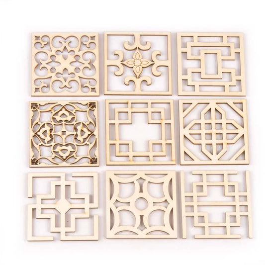 5er Set Holzscheiben mit runden - quadratischen Spitzen – Perfekt für DIY Kreative