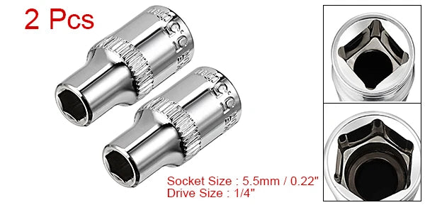 2er Set Kurze Steckschlüssel 1 4 Zoll 5,5 mm Cr-V 6-Punkt Chrom Buchsen