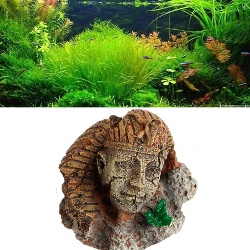 Antikes Aquariumornament im Resin-Stil – ägyptischer Pharao & römische Säule, 1 Stück