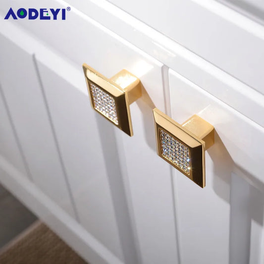 Eleganter Kristall Möbelknopf Diamant Optik für Schrank Schublade Gold/Chrom