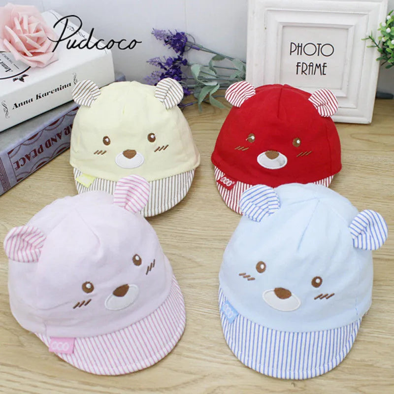 Niedliche Baby Baseball Cap mit Bärendesign – Verstellbar, 0-3 Monate, 4 Farben