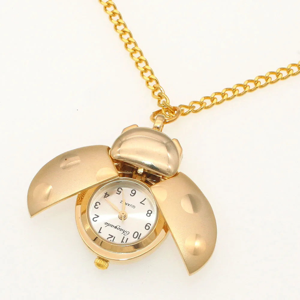 Charmante Marienkäfer Taschenuhr unisex mit Quarzwerk - kratzfestem Hardlex-Glas