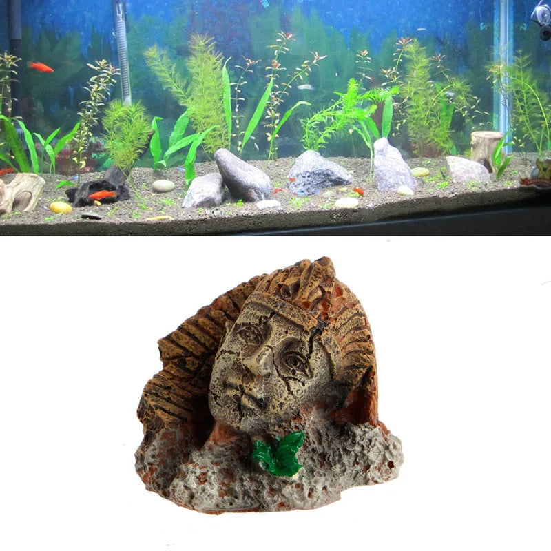 Antikes Aquariumornament im Resin-Stil – ägyptischer Pharao & römische Säule, 1 Stück