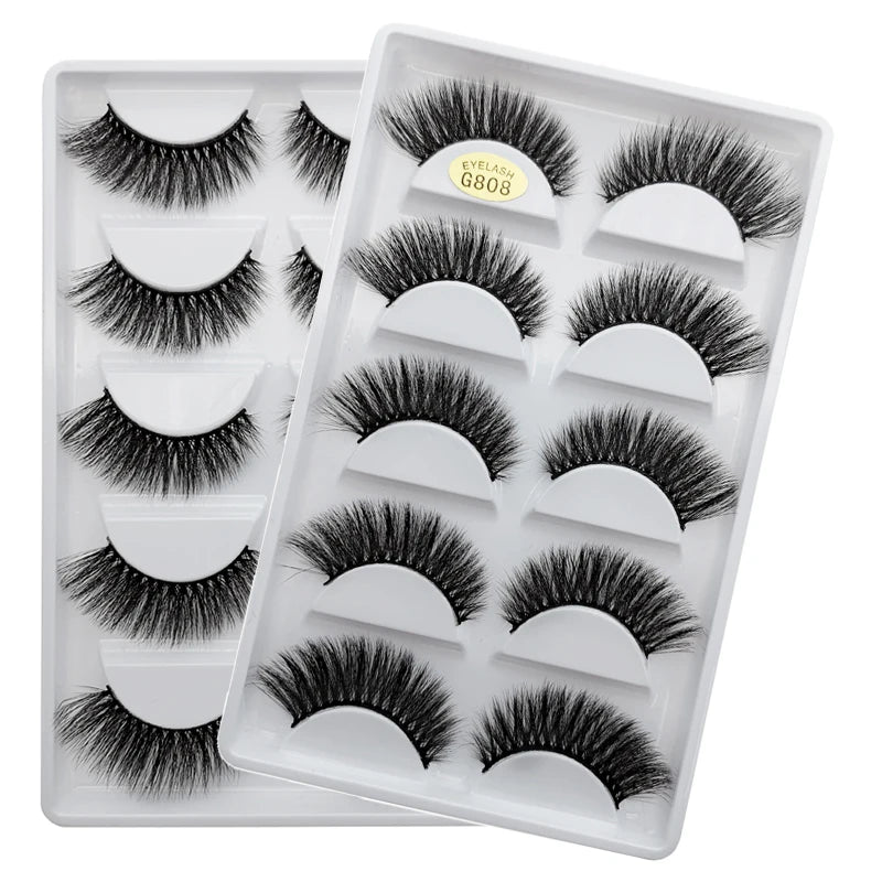 5 Paar natürliche 3D Nerzwimpern – flexibles Baumwollband, 13-15 mm lang, dramatischer Look