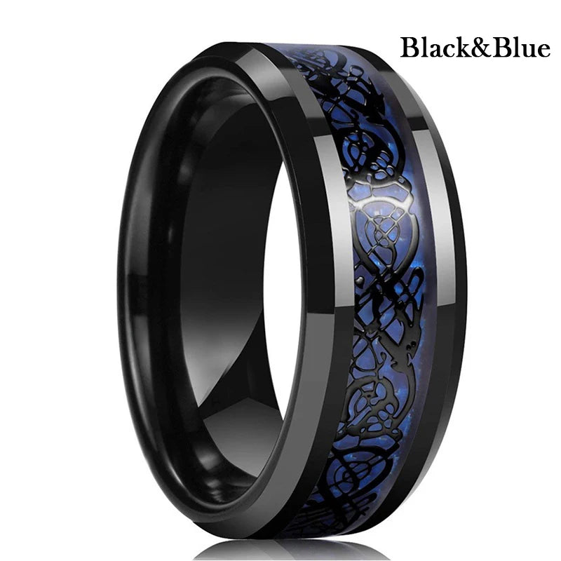 Herren Edelstahlring 8 mm mit keltischem Drachen Inlay 21 Farben Größe 6 bis 13-Yabubest - Home & More