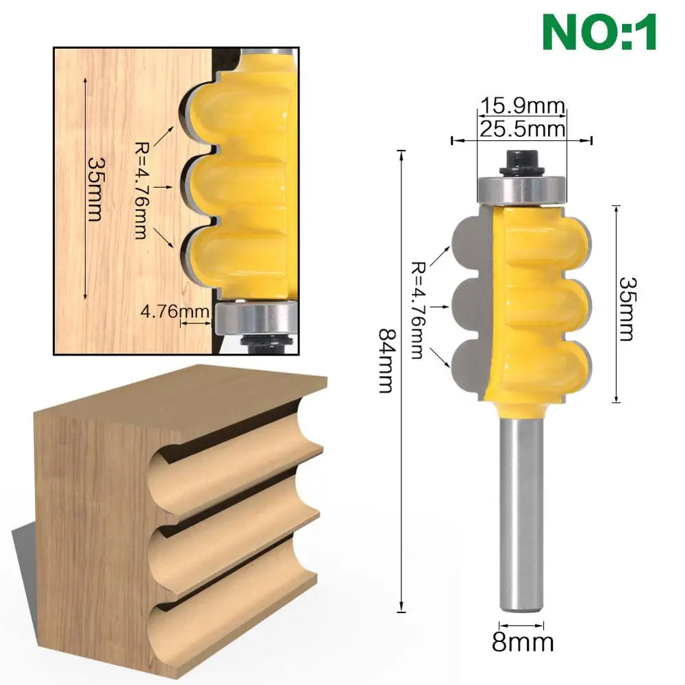 2-teiliges 8mm Schaft Fräser Set mit Triple Perle und Triple Flöte für Holz