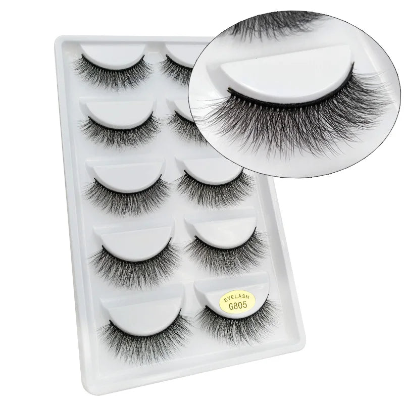 5 Paar natürliche 3D Nerzwimpern – flexibles Baumwollband, 13-15 mm lang, dramatischer Look