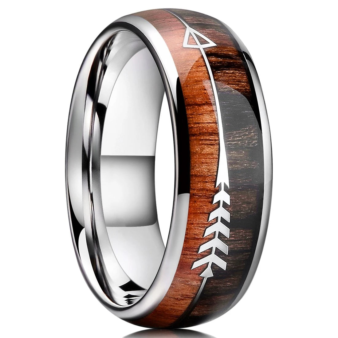8mm Roségold Edelstahl Ring mit Koa Holz, Abalone und Opal Inlay Herren