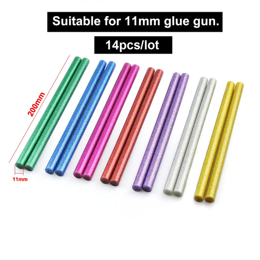 14 farbige Glitzer-Heißklebestifte für Kunsthandwerk und Reparaturen