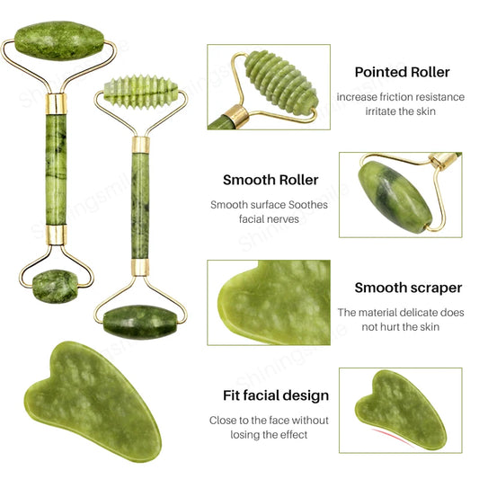 Jade Stein Gesichtsroller - Gua Sha Set für Hautstraffung - Entspannung