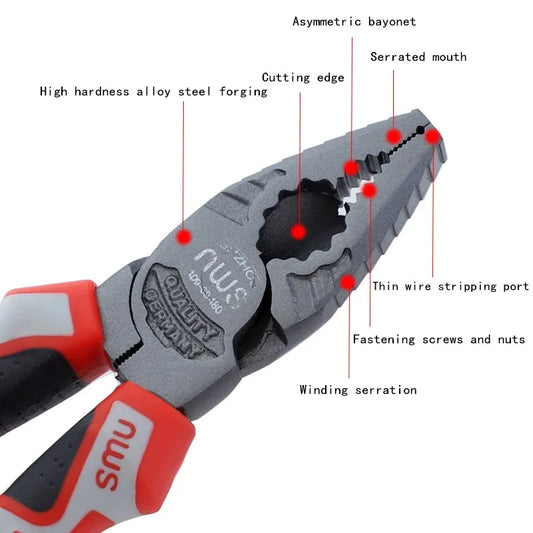 Multifunktionale Elektrikerzange 6''-8'' aus Chrom Vanadium – Schneiden - Crimpen meistern