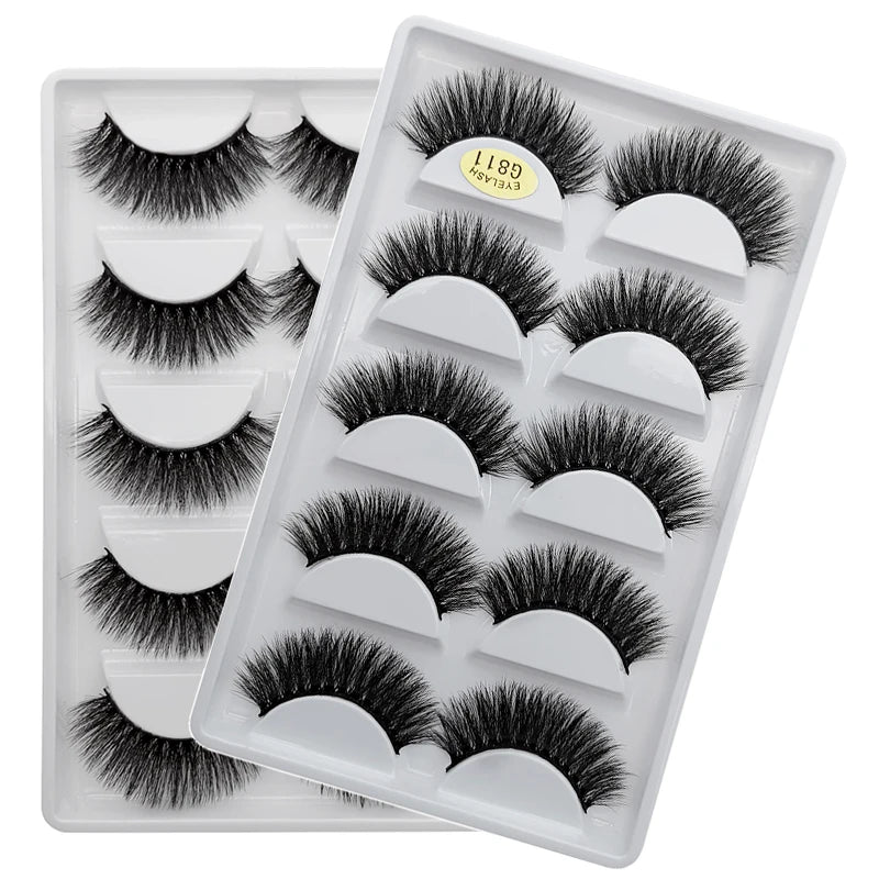5 Paar natürliche 3D Nerzwimpern – flexibles Baumwollband, 13-15 mm lang, dramatischer Look