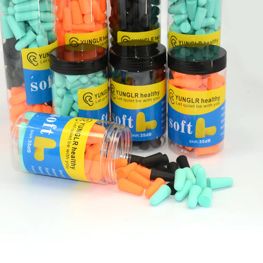 Maximaler Komfort - Ruhe: 30/60 weiche Schaumstoff-Ohrstöpsel in Schwarz, Blau - Orange