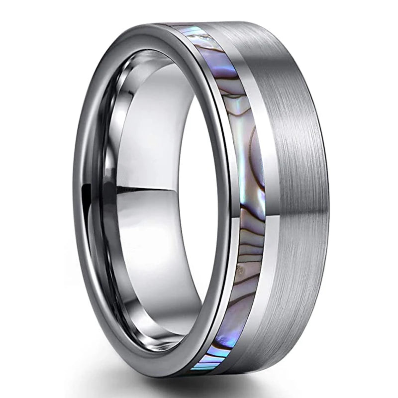 8mm Roségold Edelstahl Ring mit Koa Holz, Abalone und Opal Inlay Herren