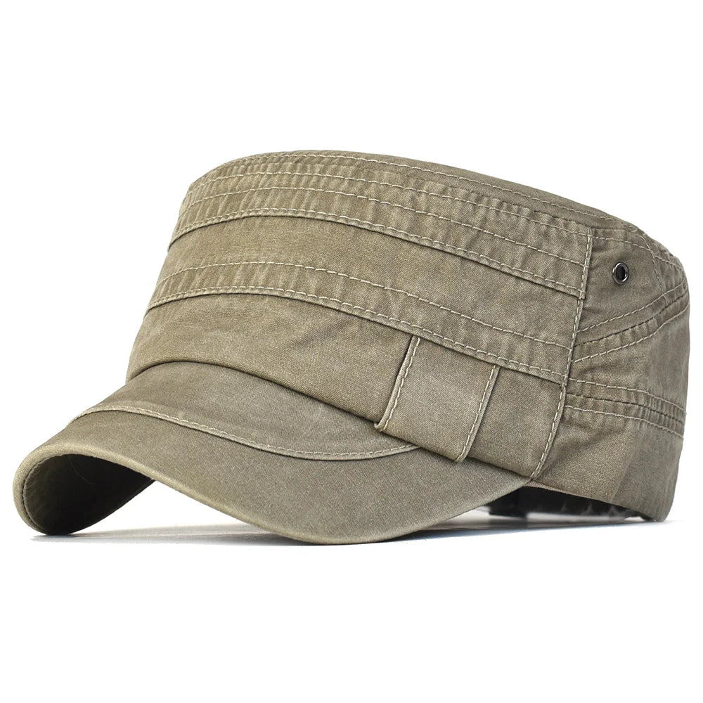 Casual Baumwolle Flacher Hut Militär Cap Einstellbar Unisex Vintage