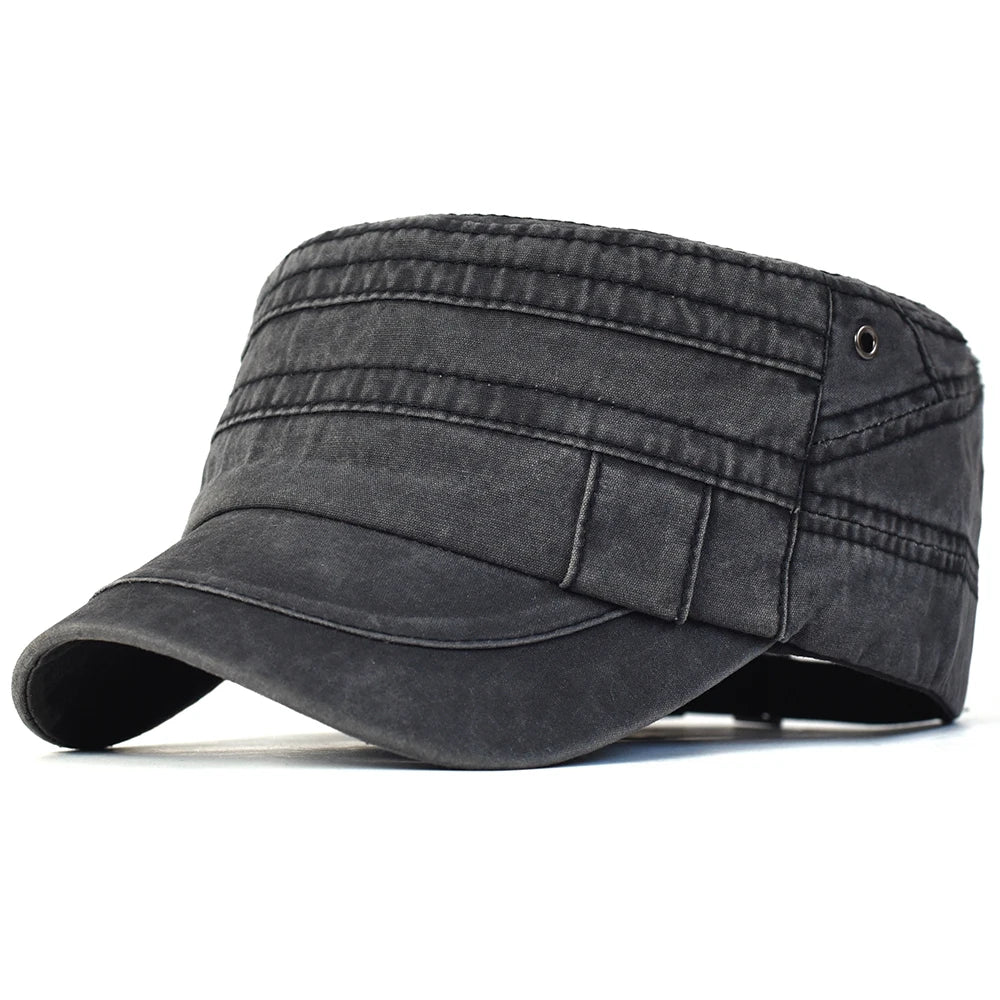 Casual Baumwolle Flacher Hut Militär Cap Einstellbar Unisex Vintage