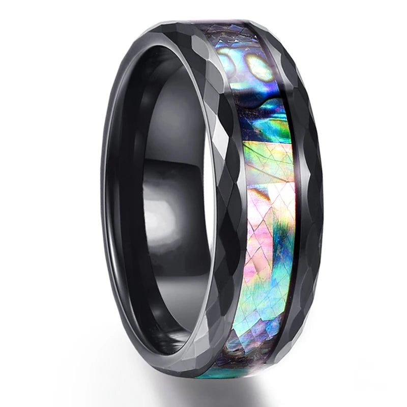 8mm Roségold Edelstahl Ring mit Koa Holz, Abalone und Opal Inlay Herren