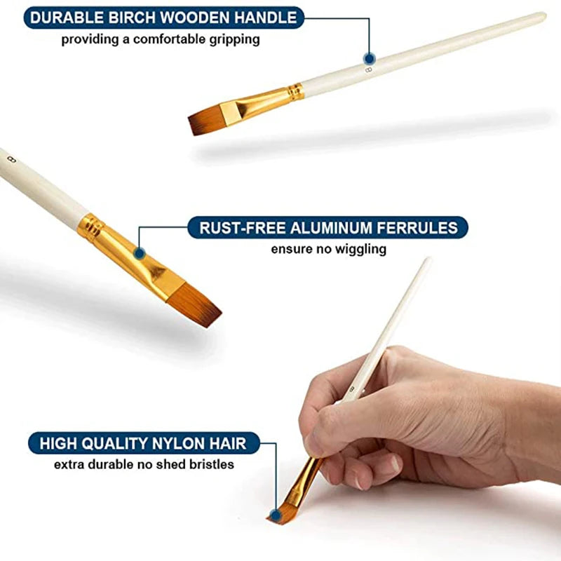 Vielseitiges 10-teiliges Nylon-Pinsel-Set mit Holzgriffen für Acryl - Öl