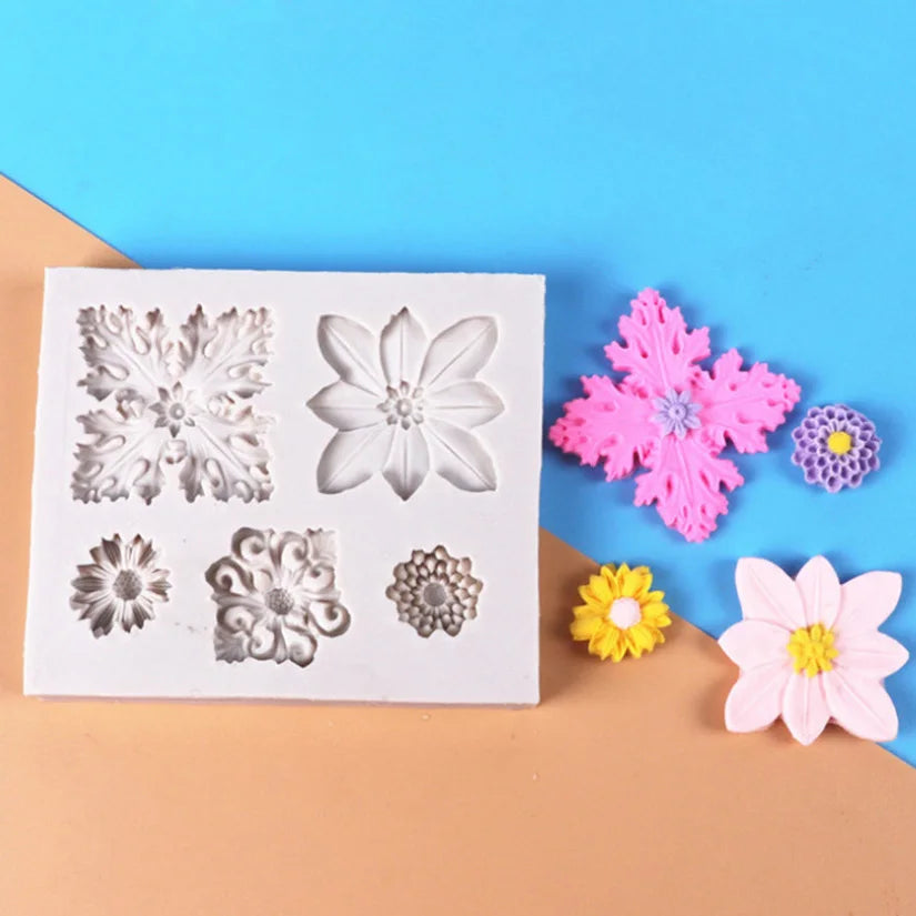 Florale Silikonform für Zuckerblumen – Gänseblümchen, Rose - Chrysantheme Set