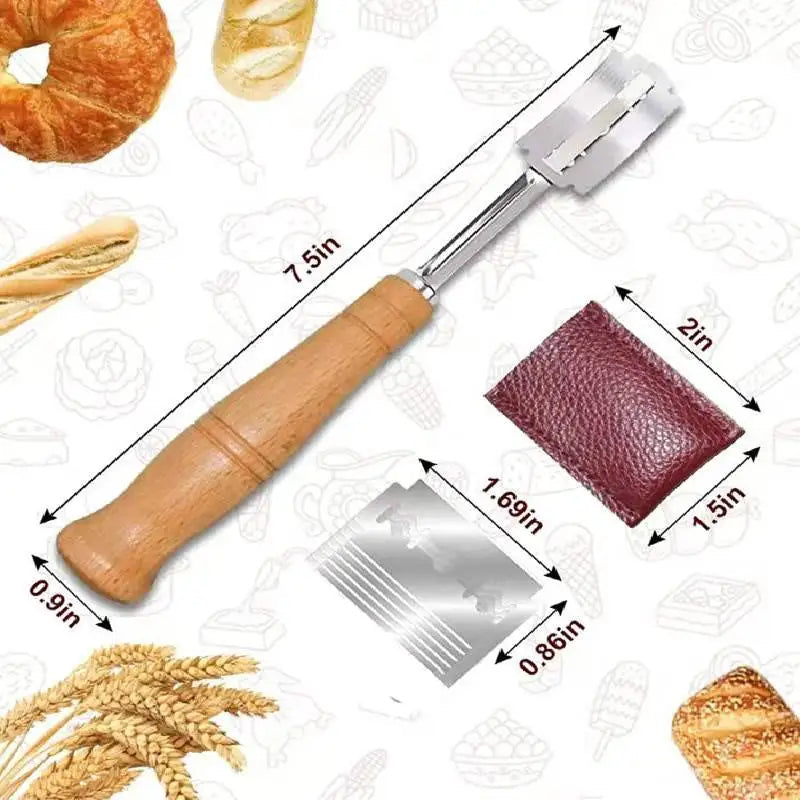 Brot Scoring Messer mit 5 Rasierklingen und Lederschutz für Teigschneider