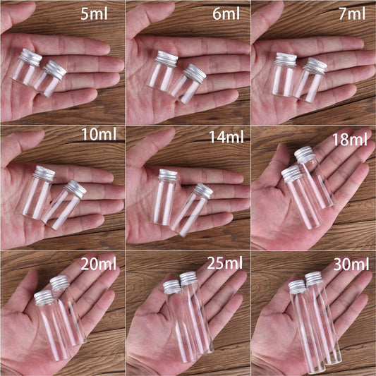 10 Stück Mini Glasflaschen mit Aluminiumdeckel 5 bis 30 ml in 9 Größen