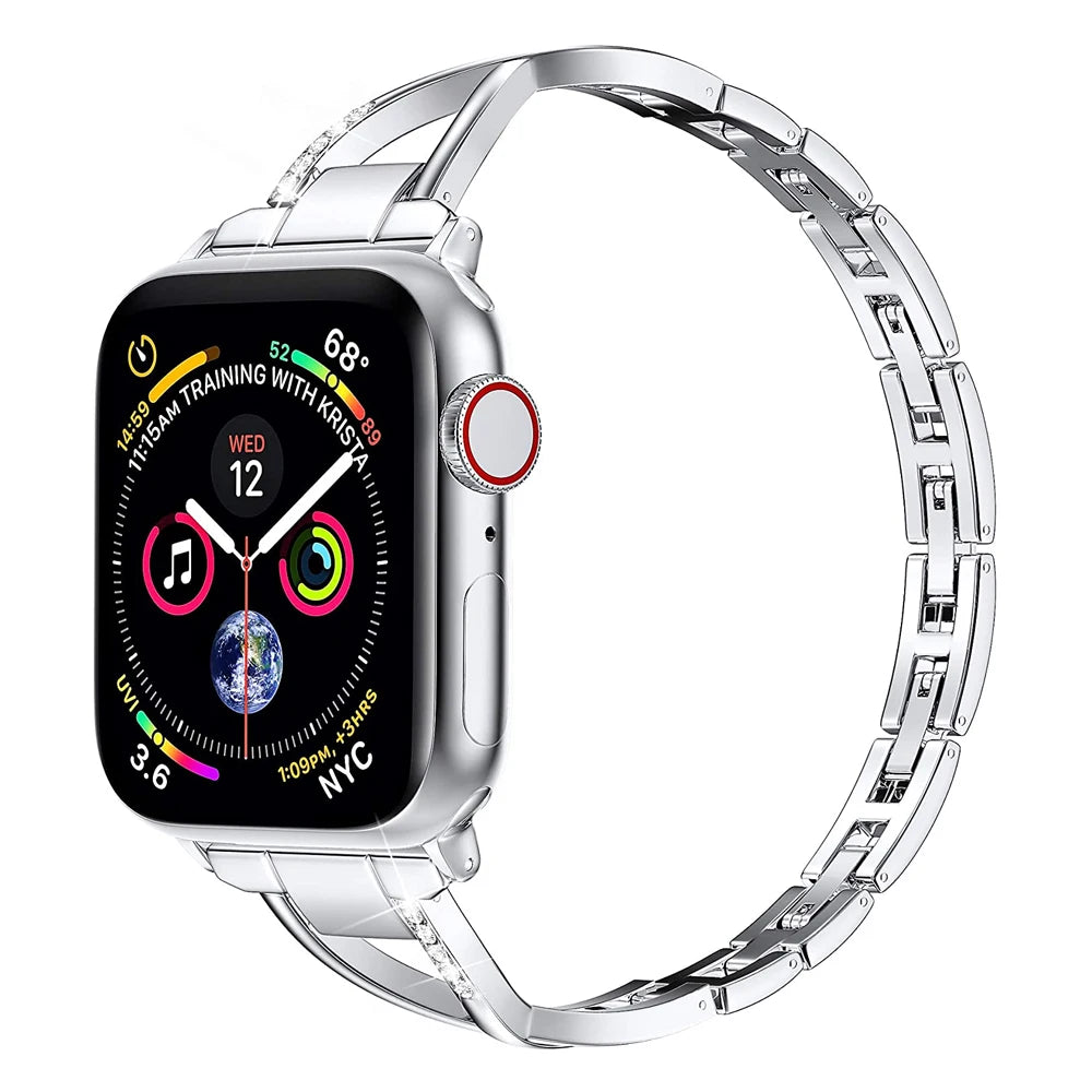 Schlankes Metall Armband f. Smartwatch 38-46mm Damen Bling Stilvoll