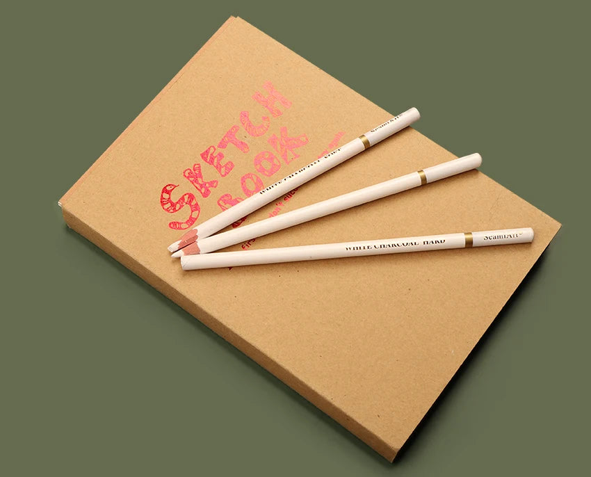Set 3 Kohlestifte Weiß Weich Mittel Hart für Skizzen und Kunst-Yabubestshop