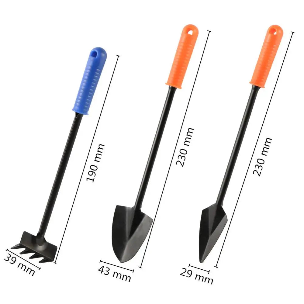 3-teiliges Gartengeräte-Set mit Schaufel, Rechen und Handkelle