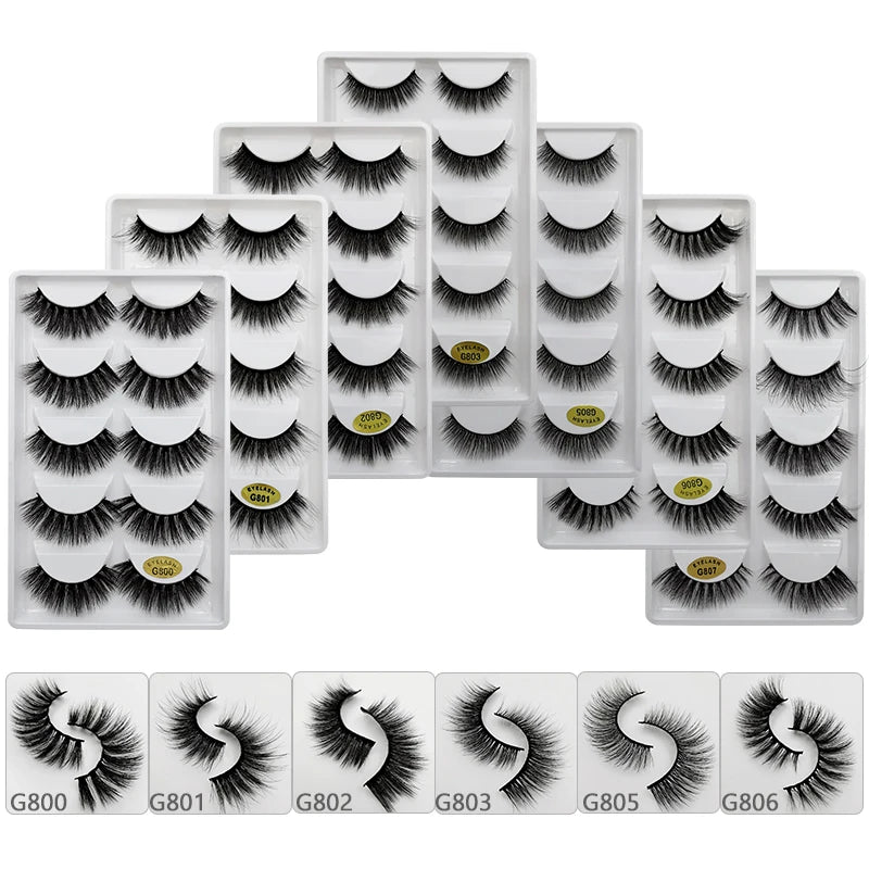 5 Paar natürliche 3D Nerzwimpern – flexibles Baumwollband, 13-15 mm lang, dramatischer Look