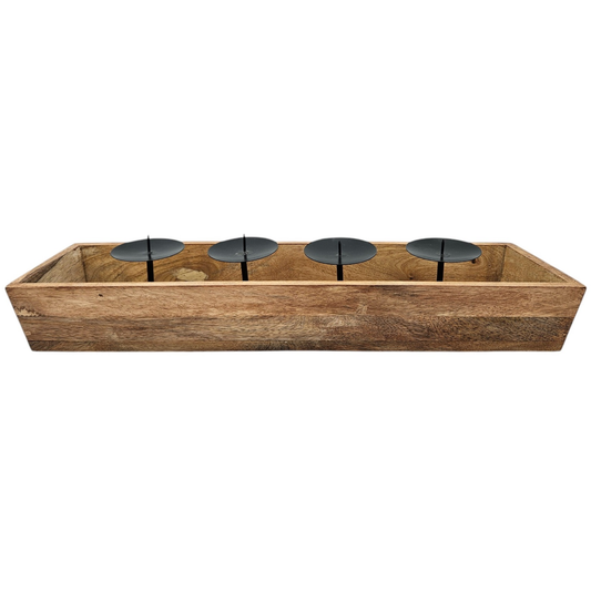 Kerzenhalter Kerzenständer Tablett Holz Mangoholz Advent Deko für 4 Kerzen 53 cm - Yabubest - Home & More