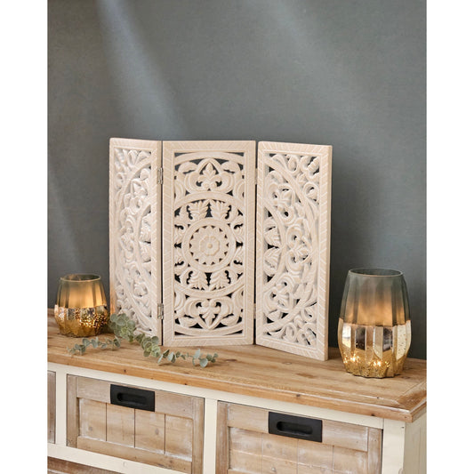 Holzornament weiß 60x45 cm shabby Landhaus Mandala Holz Holzbild eckig Ornament