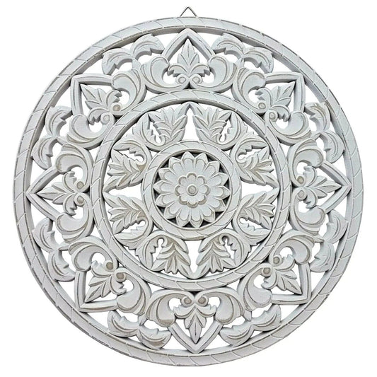 Ornament Holzbild Wandornament shabby weiss Landhaus Dekoration Mandala