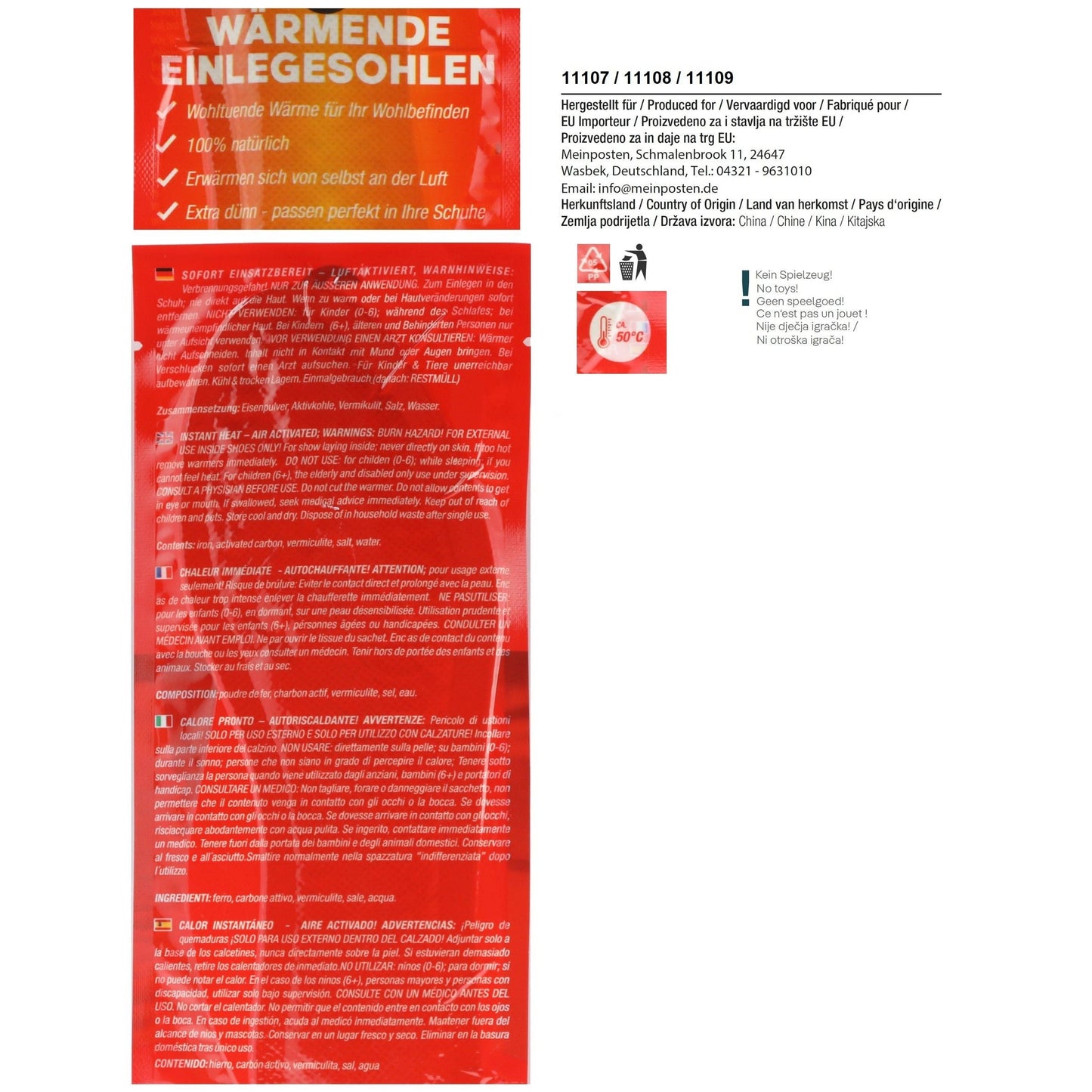 Wärmende Einlegesohlen 5 Paare in 3 Größen für warme Füße