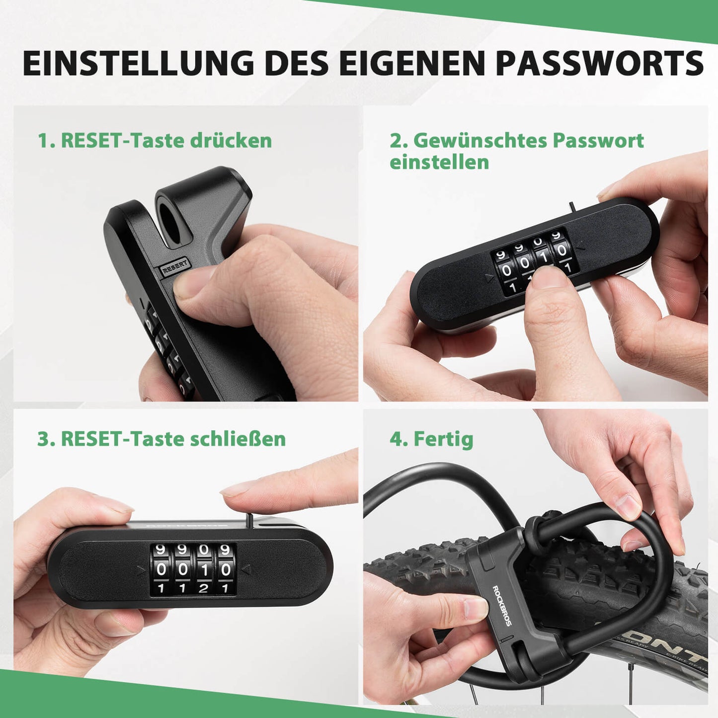 Fahrradschloss Zahlenschloss U-Bügelschloss mit Kabel ca. 1.1m