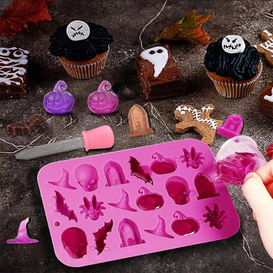 Halloween Silikonformen Kürbis Fledermaus Spinne Grabstein Schokoladenform