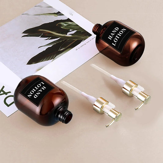 2er Set bernsteinfarbene Seifenspender für Shampoo Lotion Bad Kosmetik