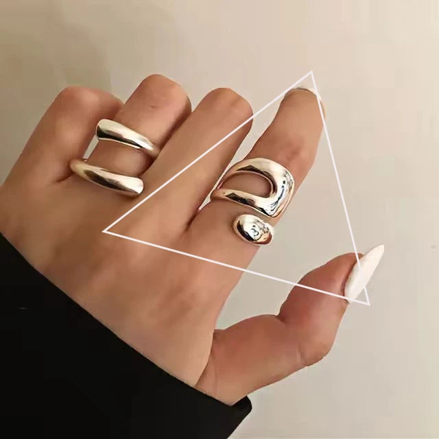 Verstellbarer Silberring mit hohlen Linien, stylischer Punk-Schmuck Unisex