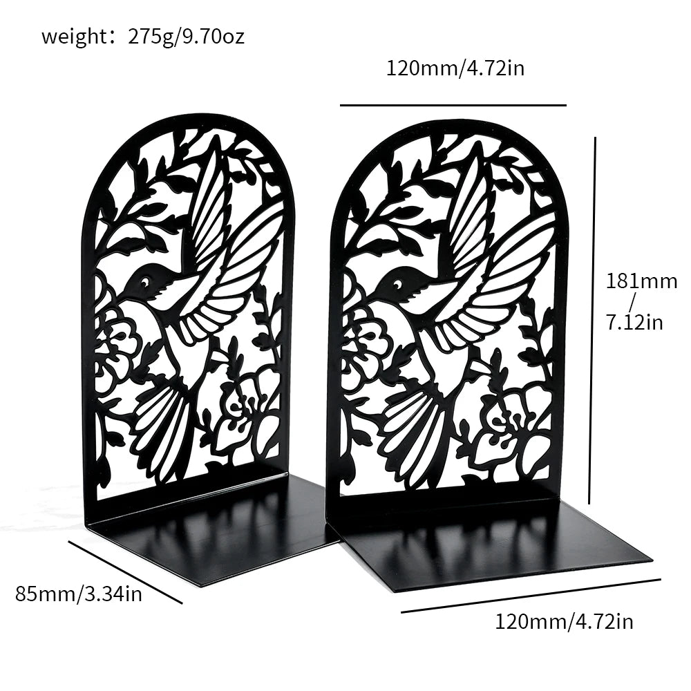 Buchstützen aus Eisen mit Schwalben- und Blumenmotiv für Büro & Zuhause
