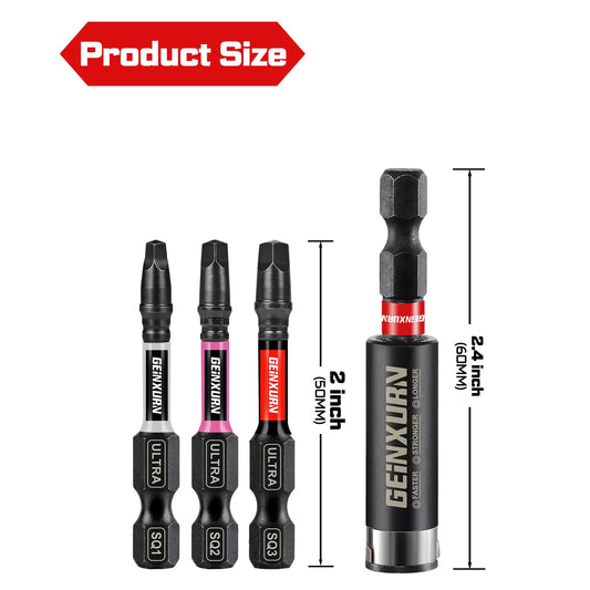 Langlebiges Impact Vierkant Bit Set SQ1 SQ2 SQ3 2 Zoll Magnet S2 Stahl