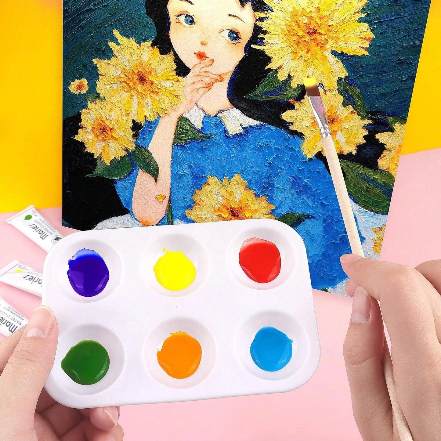 Vielseitiges 8er-Set weiße Kunststoff-Farbpaletten – ideal für Aquarell - DIY