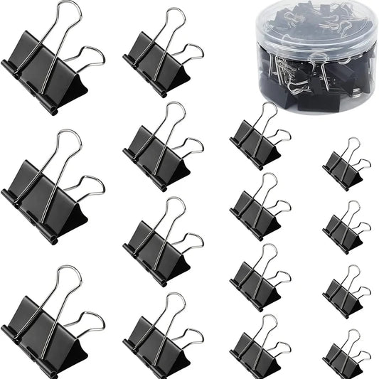 Robuste schwarze Binder-Clips in 6 Größen – langlebig - perfekt für Büro - Schule
