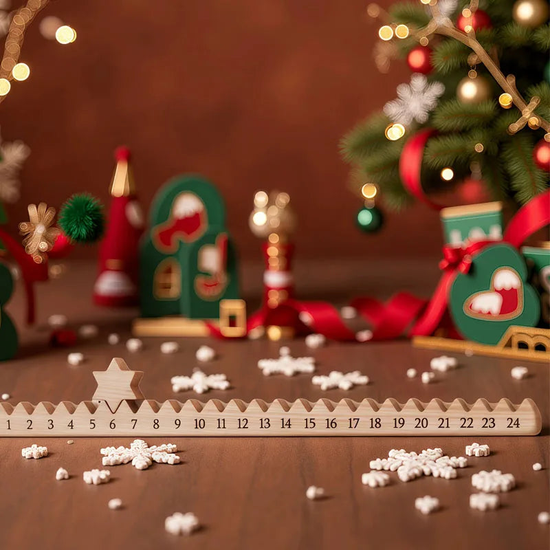 Weihnachts-Adventskalender aus Holz mit Sternen, 24-Tage-Countdown