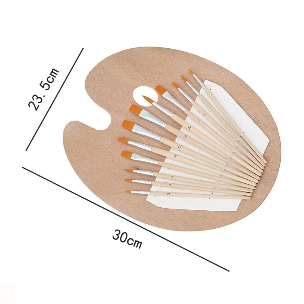 Robuste Holzfarbpalette mit Nylonpinseln – 2 Größen - Daumenhalter für Komfort