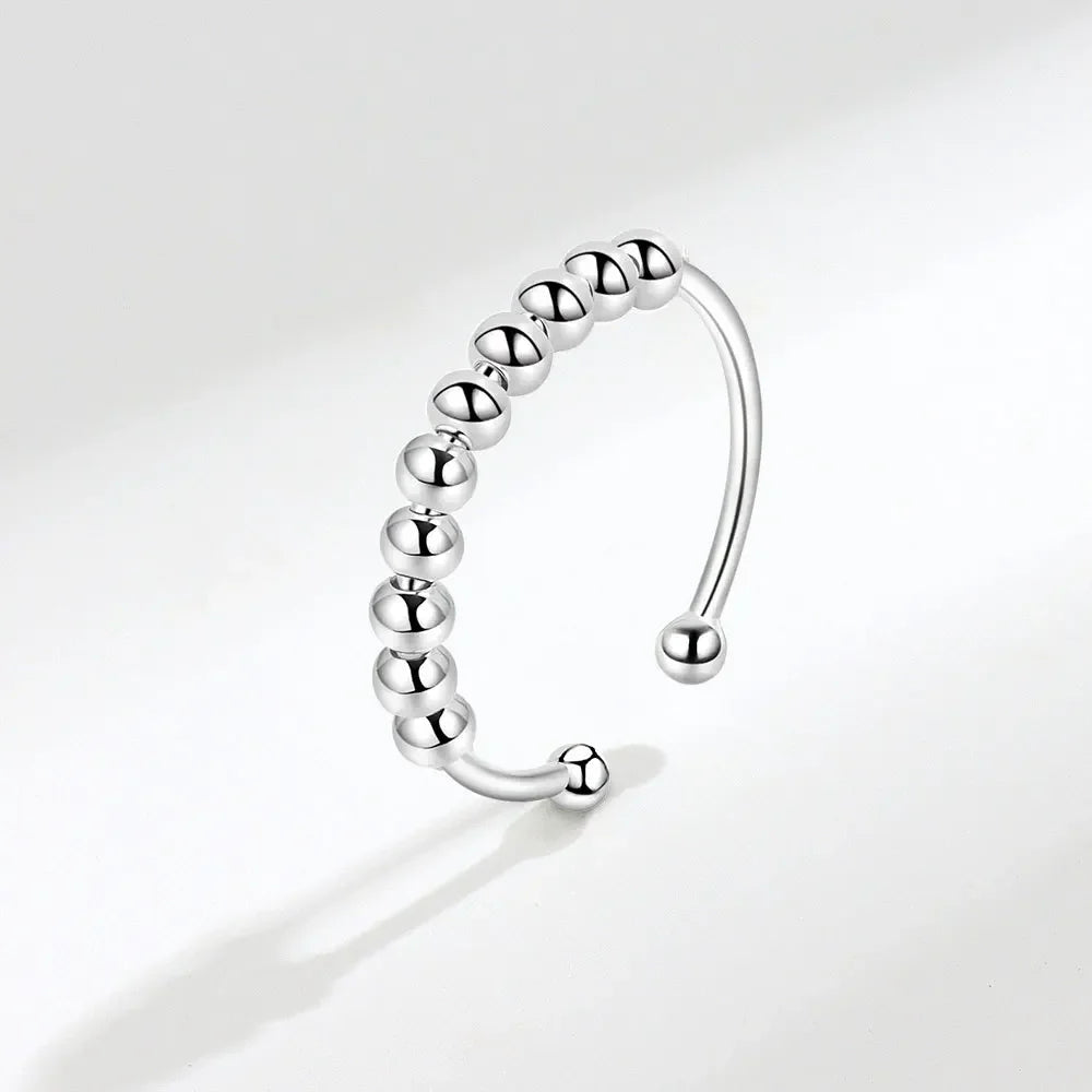 925 Sterling Silber Fidget-Spinner-Ring mit drehbaren Perlen für Stressabbau