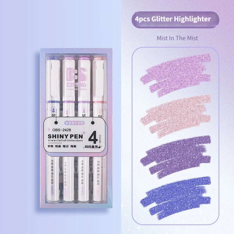 4 Farben Pastell Textmarker Set mit feiner Pinselspitze für Schule Büro